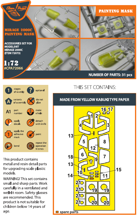 Clear Prop Models A72066 1:72 Dassault-Mirage 2000C Painting Mask