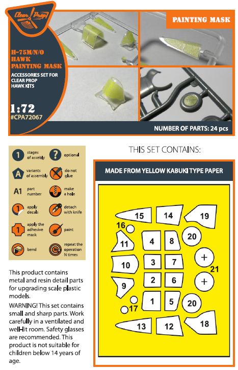 Clear Prop Models A72067 1:72 Curtiss Hawk H-75 M/N/O Painting Mask