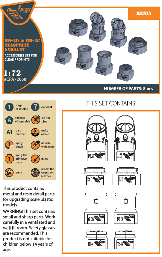 Clear Prop Models A72068 1:72 Kaman UH-2C & HH-2D Seasprite Resin Exhaust