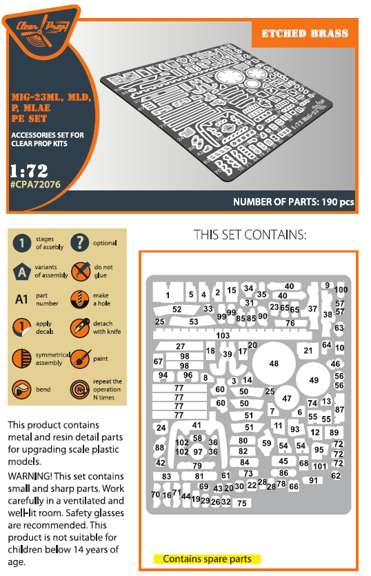 Clear Prop Models A72076 1:72 Mikoyan MiG-23ML/MLD/P/MLAE Photo-Etched Parts