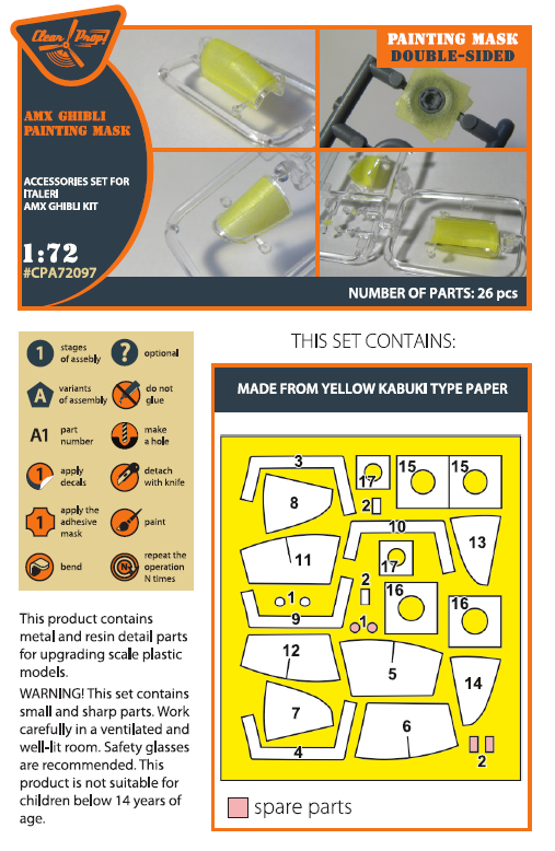 Clear Prop Models CPA72097 1:72 AMX Ghibli canopy frame painting mask (inside and out)