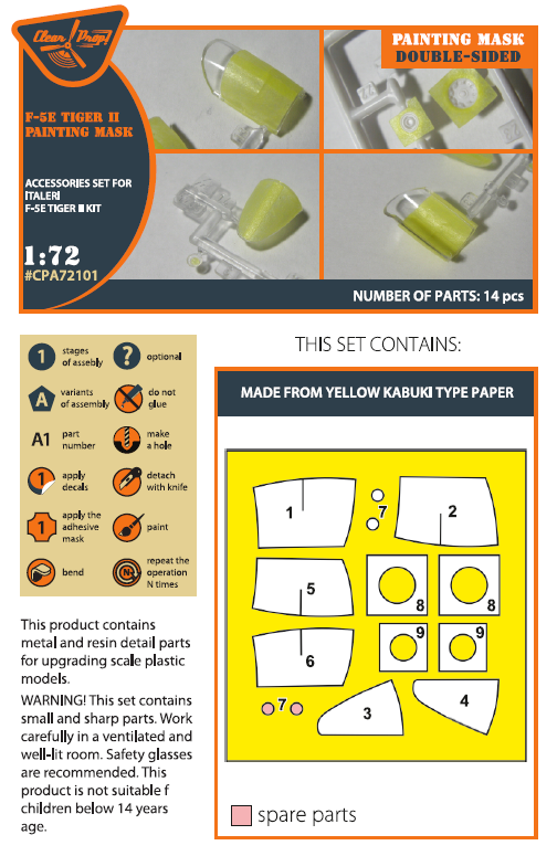 Clear Prop Models CPA72101 1:72 F-5E Tiger II canopy frame painting mask (inside and out)