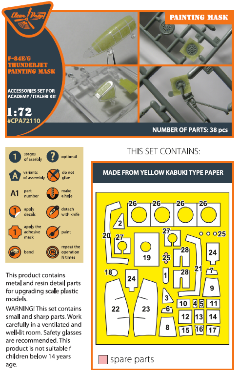 Clear Prop Models CPA72110 1:72 Republic F-84E/F-84G Thunderjet painting mask