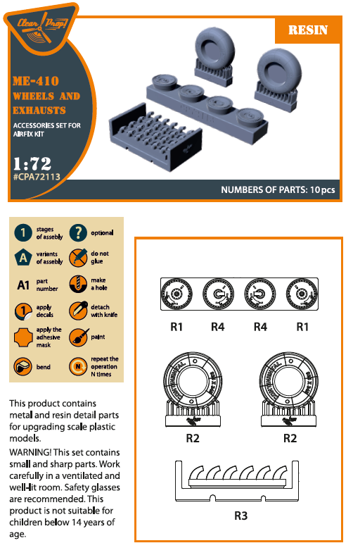 Clear Prop Models CPA72113 1:72 Messerschmitt Me-410 B-1/U2/U4/R4 wheel set and exhausts