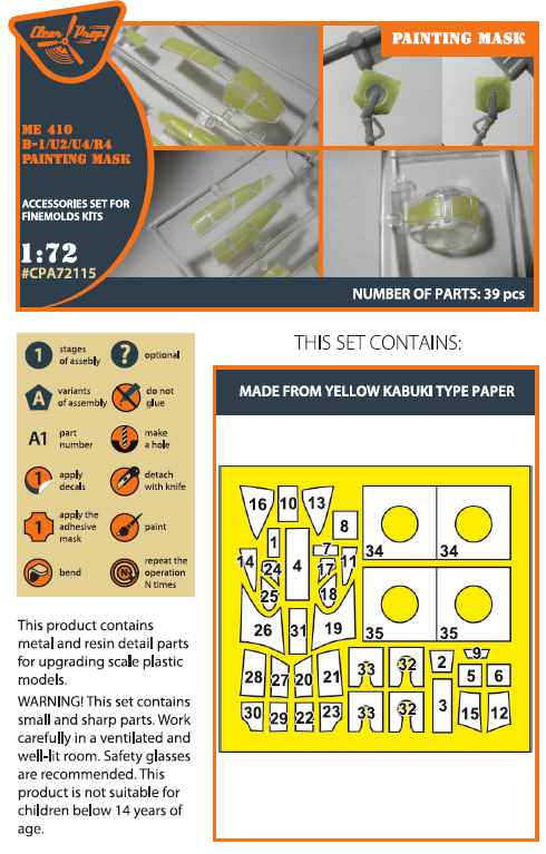 Clear Prop Models CPA72115 1:72 Messerschmitt Me-410B-1/U2/U4/R4 painting mask