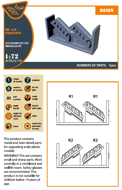 Clear Prop Models CPA72119 1:72 Messerschmitt Me-410 B-1/U2/U4/R4 exhausts