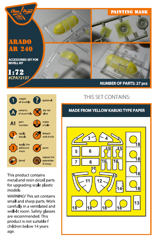 Clear Prop Models CPA72137 1:72 Arado Ar-240 Painting Mask