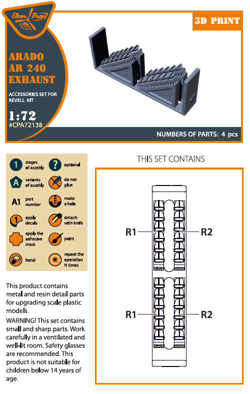 Clear Prop Models CPA72138 1:72 Arado Ar-240 Exhausts