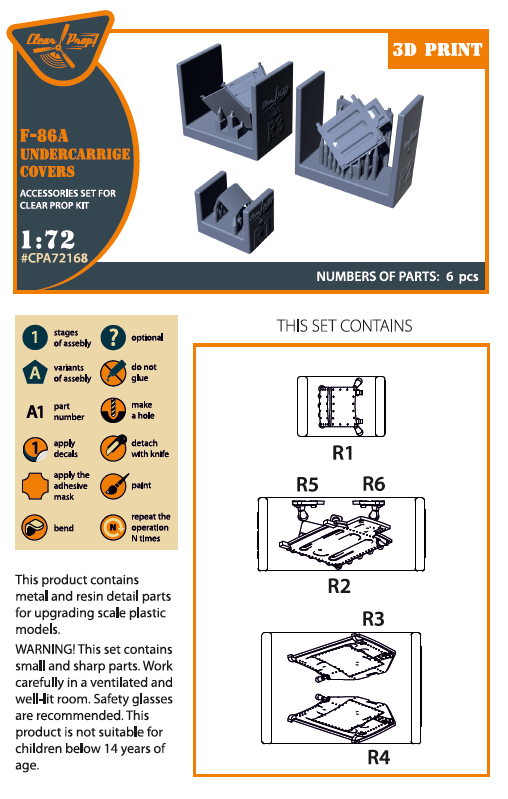 Clear Prop Models CPA72168 1:72 North-American F-86A Sabre undercarriage covers