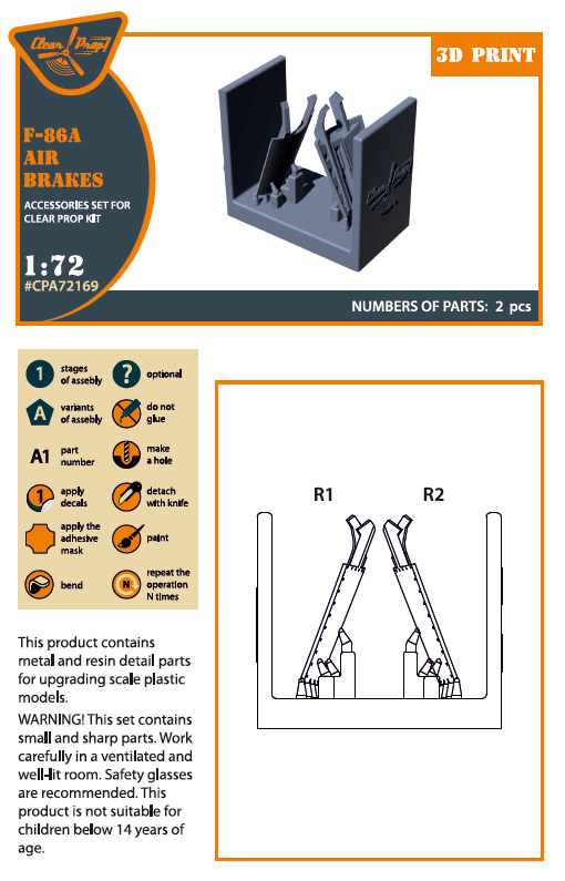 Clear Prop Models CPA72169 1:72 F-86A Sabre air brakes 3D-Printed