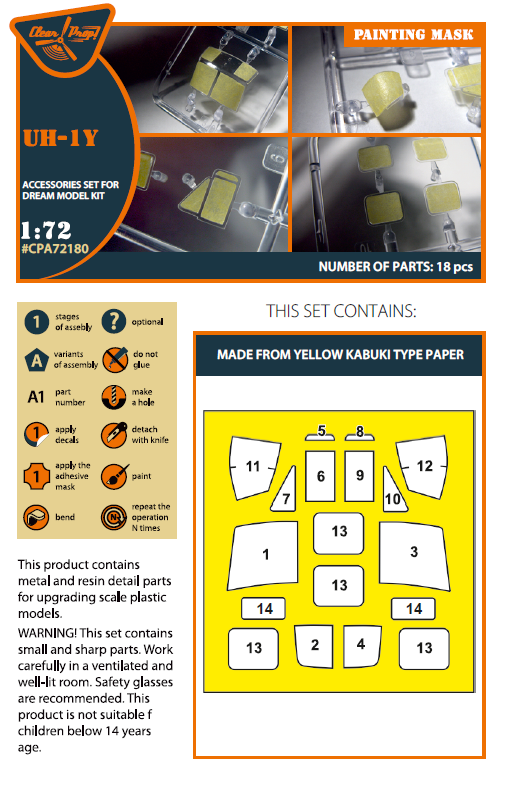 Clear Prop Models CPA72180 1:72 Bell UH-1Y Paint Mask