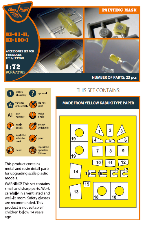 Clear Prop Models CPA72185 1:72 Kawasaki Ki-61-II, Ki-100-I painting mask