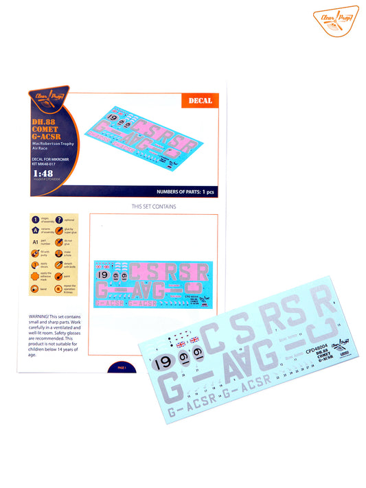 Clear Prop Models CPD48004 1:72 de Havilland DH.88 Comet G-ACSR Mac Robertson Trophy Air Race Decal