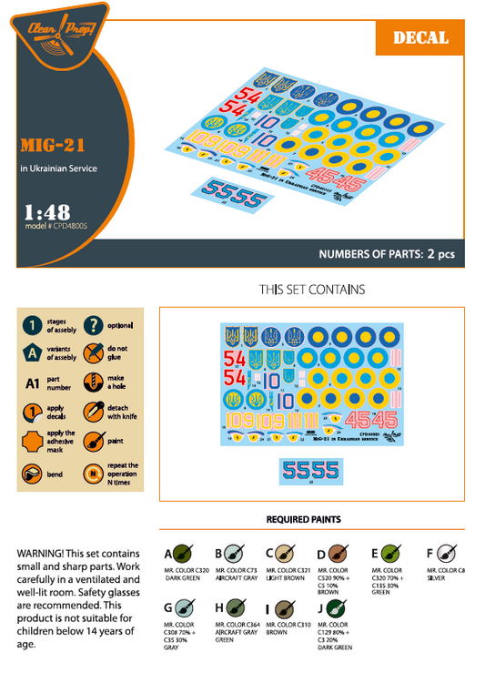 Clear Prop Models CPD48005 1:48 Mikoyan MiG-21 in Ukrainian Service