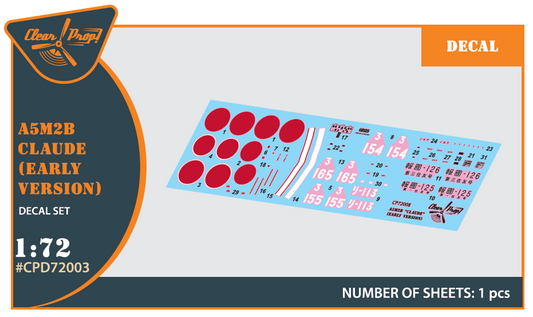 Clear Prop Models D72003 1:72 Mitsubishi A5M2b Claude (Early Version) Decal Set