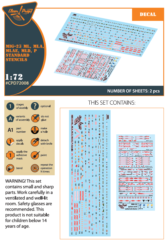 Clear Prop Models CPD72008 1:72 MiG-23ML/MLA/MLD/P/MLAE Standard Stencils