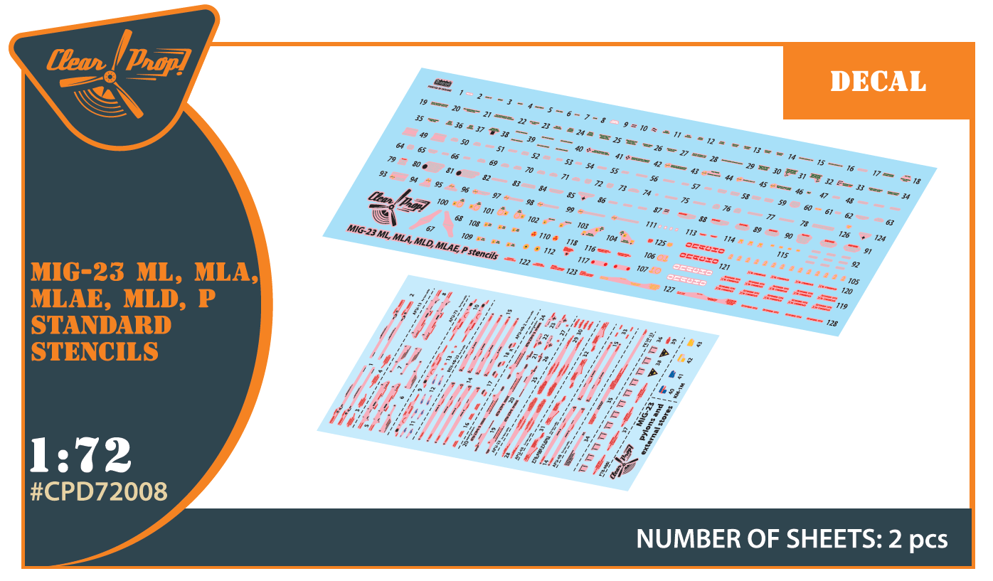 Clear Prop Models CPD72008 1:72 MiG-23ML/MLA/MLD/P/MLAE Standard Stencils