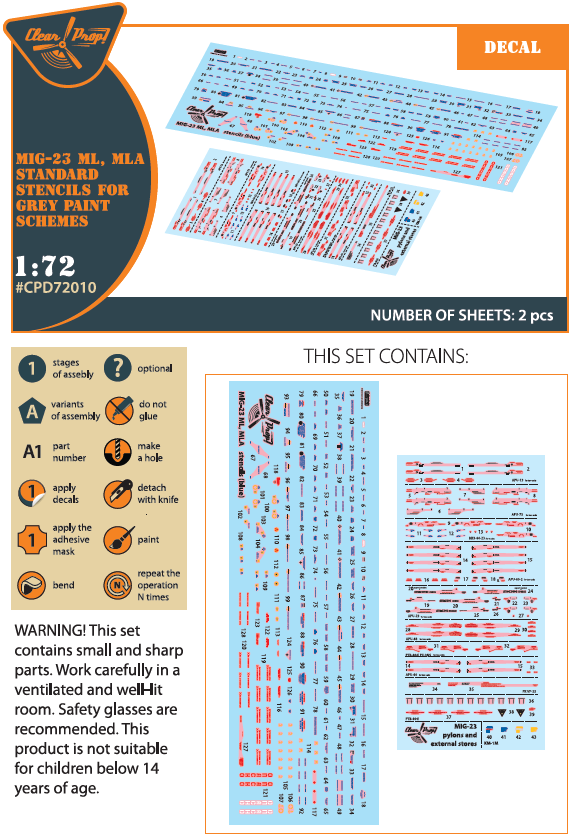 Clear Prop Models CPD72010 1:72 MiG-23ML/MLA Standard Stencils for Grey Paint Schemes