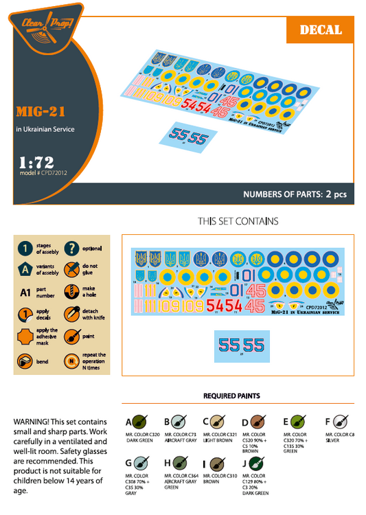 Clear Prop Models CPD72012 1:72 MiG-21Bis/MiG-21SM/MiG-21PFM in Ukrainian Service