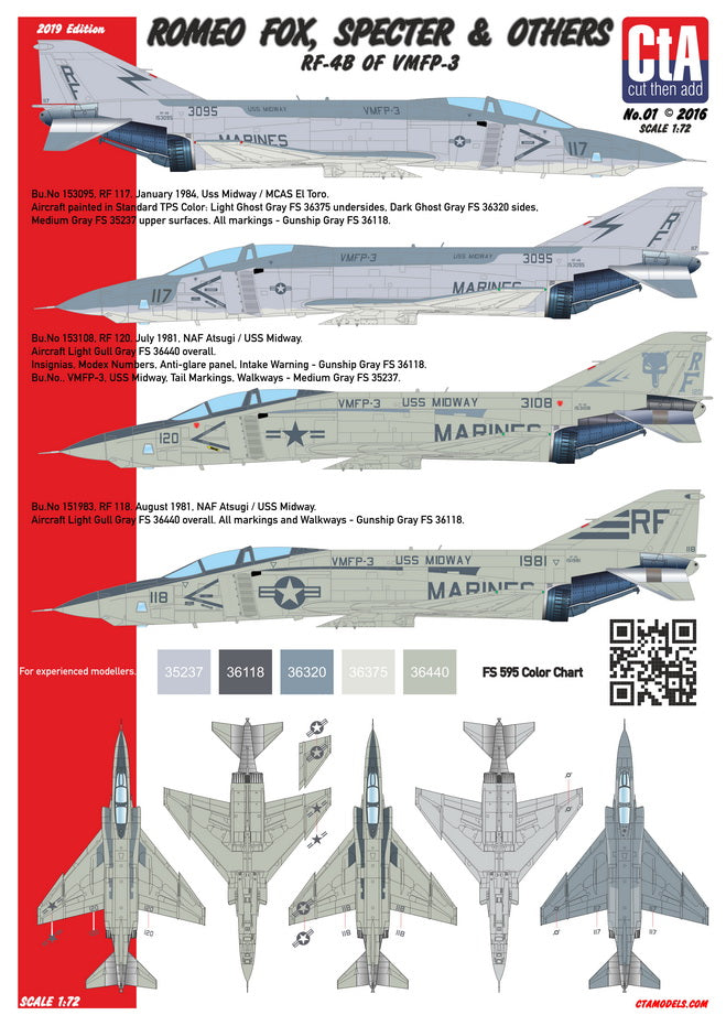 CtA Cut then Add CTA-001 1:72 'Romeo Fox, Specter & Others' - McDonnell RF-4B Phantom of VMFP-3, 3 Marking options,