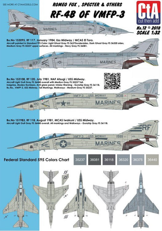 CtA Cut then Add CTA-012 1:32 'Romeo Fox, Specter & Others' - McDonnell RF-4B Phantom of VMFP-3, 3 Marking options, Low Visibility