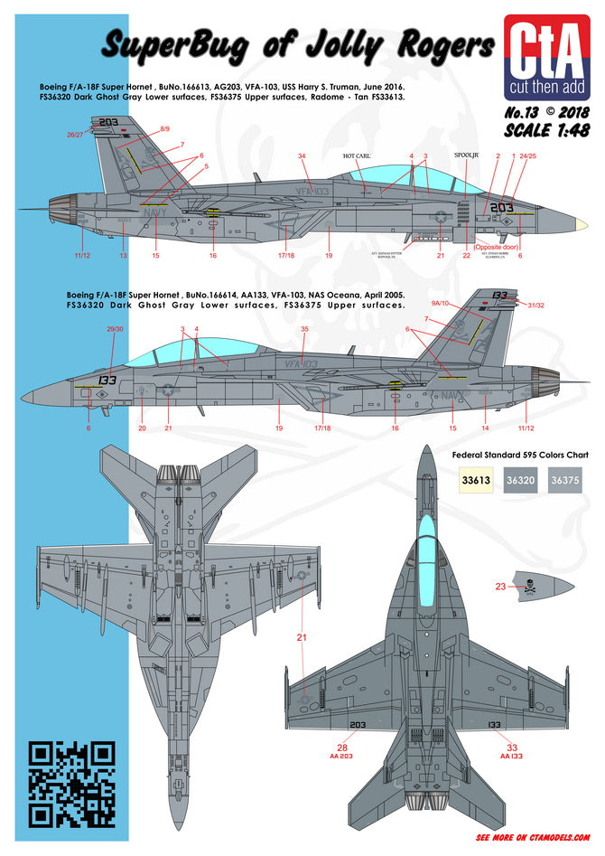 CtA Cut then Add CTA-013 1:48 'SuperBug of Jolly Rogers' - VFA-103  F/A-18F Super Hornet, 2 Marking options, Low Visibility