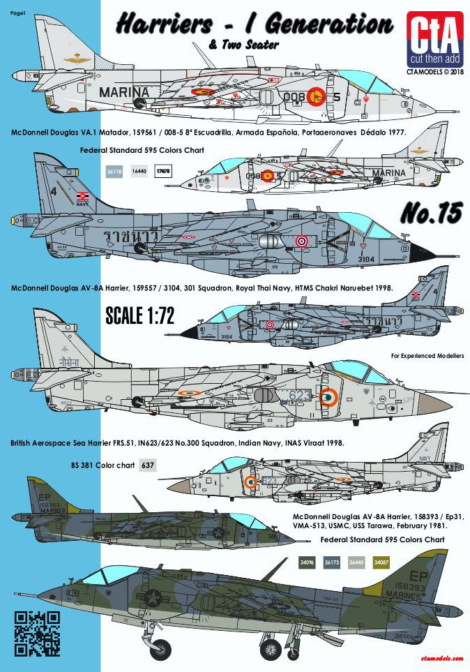CtA Cut then Add CTA-015 1:72 BAe Harriers - 1st Generations & Two Seater (Spain, Thailand, India, USA - 6 Markings)
