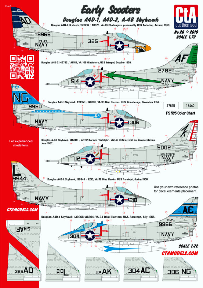 CtA Cut then Add CTA-026 1:72 'Early Scooters' - Douglas A4D-1, A4D-2, A-4B Skyhawk (11 markings)