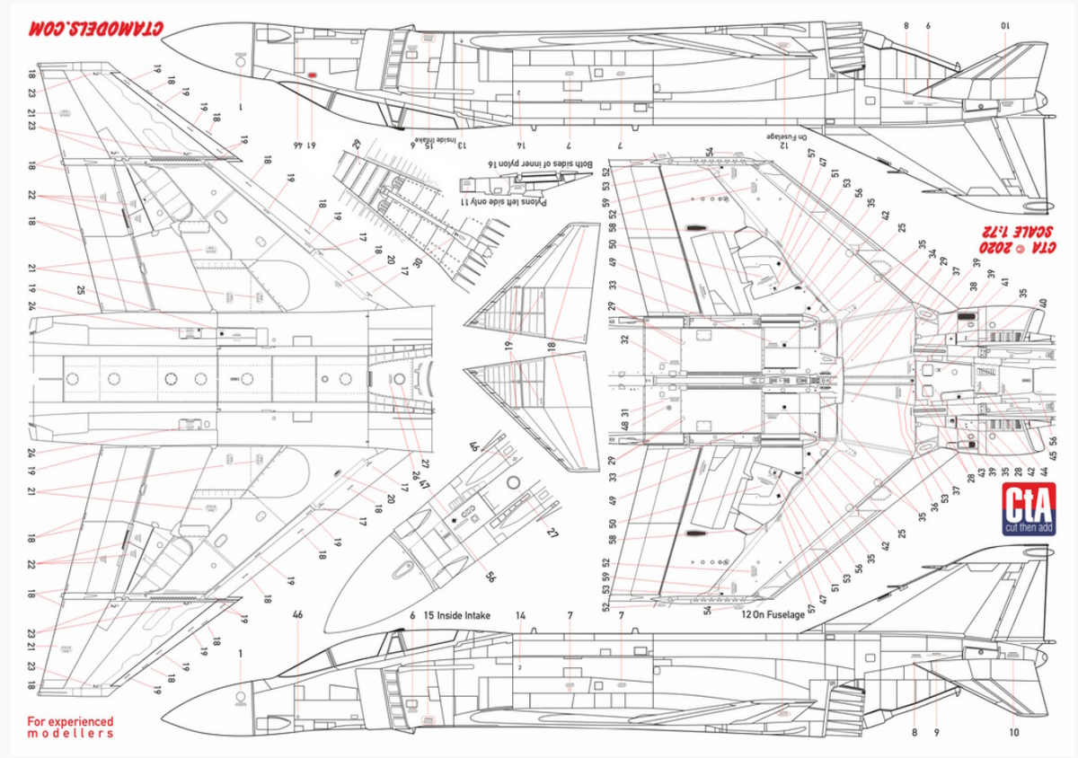 CtA Cut then Add 33 1:72F-4B/F-4J/F-4N Phantom technical data stencils. USN and USMC aircraft, High Visibility paint scheme