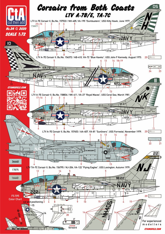 CtA Cut then Add CTA-034 1:72 LTV Corsair s from both Coasts - A-7B/A-7E, LTV TA-7C, USN Aircraft, 5 markings
