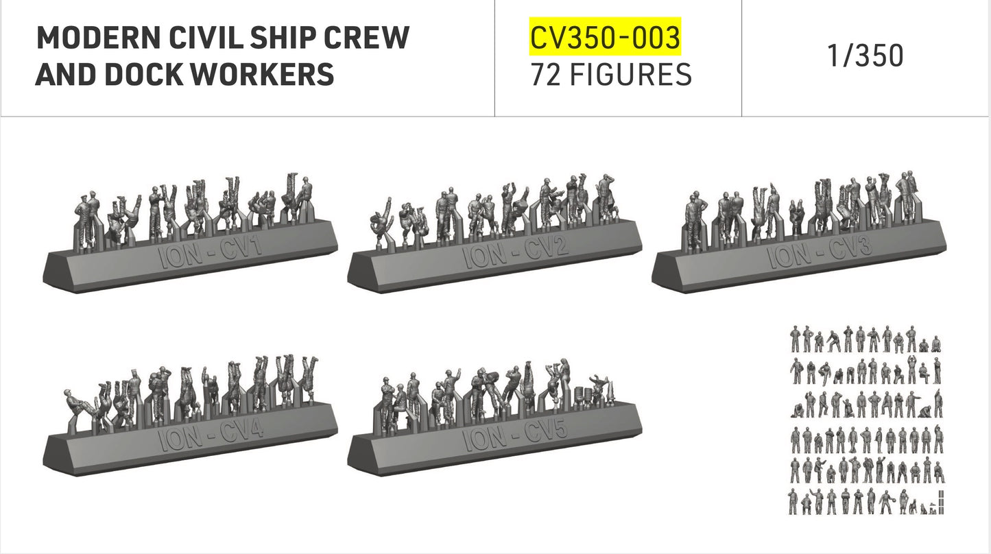 ION Model CV350-003 1:350 Modern Commercial Ship Crew and Dock Workers