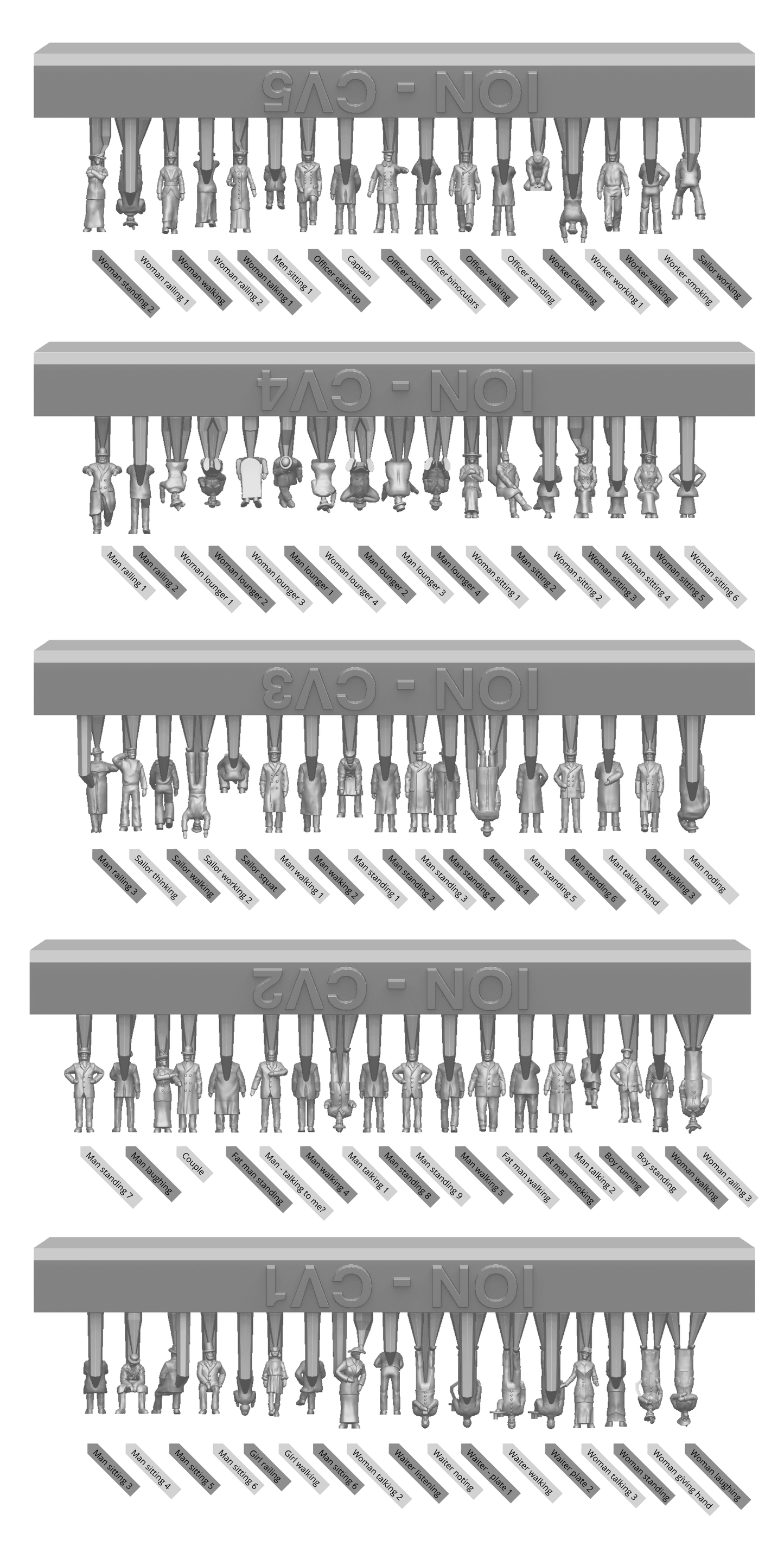 ION Model CV400-001 1:400 20th Century Civilian Ships Passengers & Crew (85 figures)