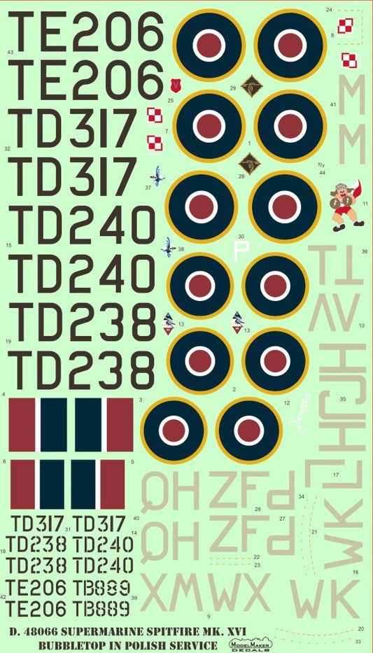 Model Maker Decals D48066 1:48 Supermarine Spitfire Mk.XVI Bubbletop in Polish service
