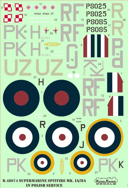 Model Maker Decals D48074 1:48 Supermarine Supermarine Spitfire Mk.I/Mk.II in Polish service
