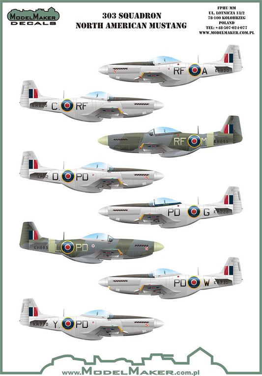 Model Maker Decals D48102 1:48 303 Squadron North-American P-51D Mustangs
