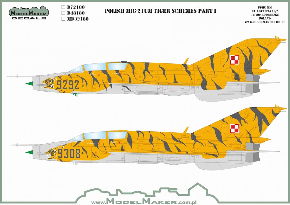 Model Maker Decals D48180 1:48 Polish Mikoyan MiG-21UM Tiger Schemes Part I
