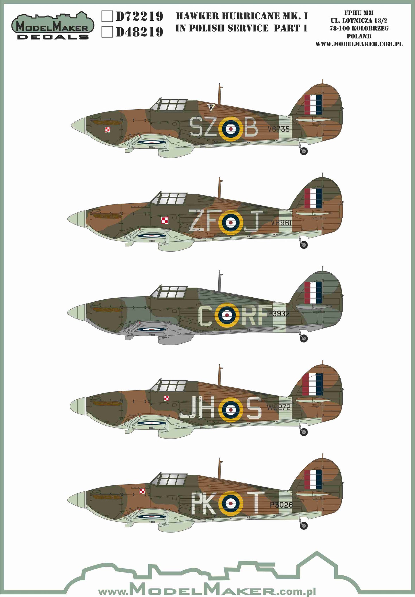 Model Maker Decals D48219 1:48 Hawker Hurricane Mk.I in Polish service part 1