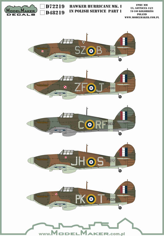 Model Maker Decals D48219 1:48 Hawker Hurricane Mk.I in Polish service part 1
