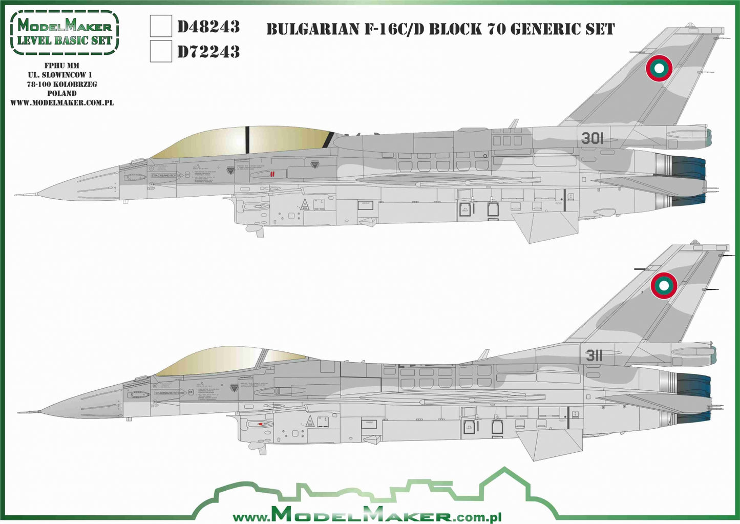 Model Maker Decals D48243 1:48 Bulgarian F-16C/F-16D block 70 generic set