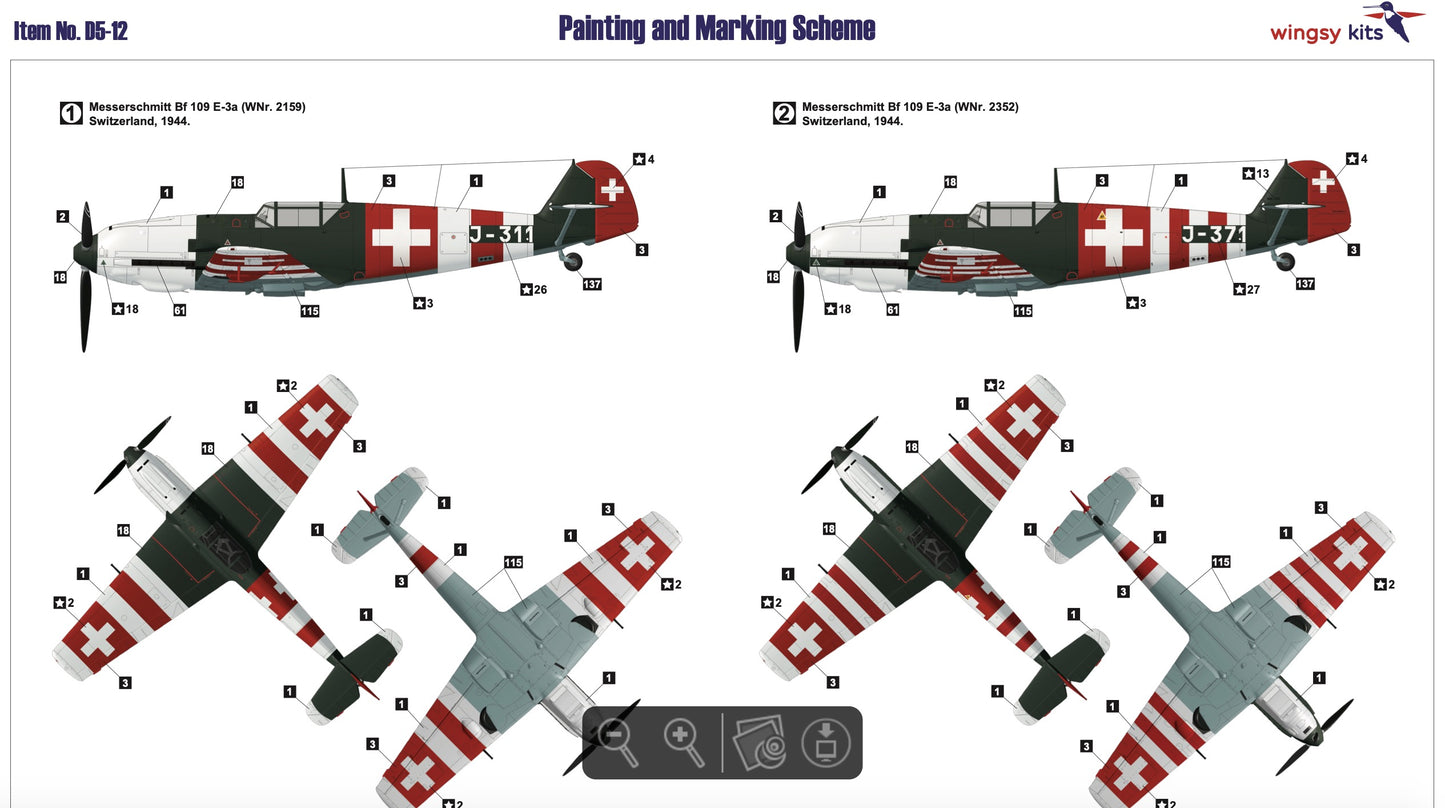 wingsy kits D5-12 1:48 Messerschmitt Bf-109E-3a Swiss Air Force Fighter