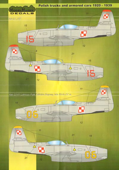 Model Maker Decals D72019 1:72 Yakovlev Yak-23 in Polish Service