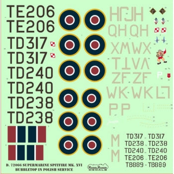 Model Maker Decals D72066 1:72 Supermarine Spitfire Mk.XVI Bubbletop in Polish service