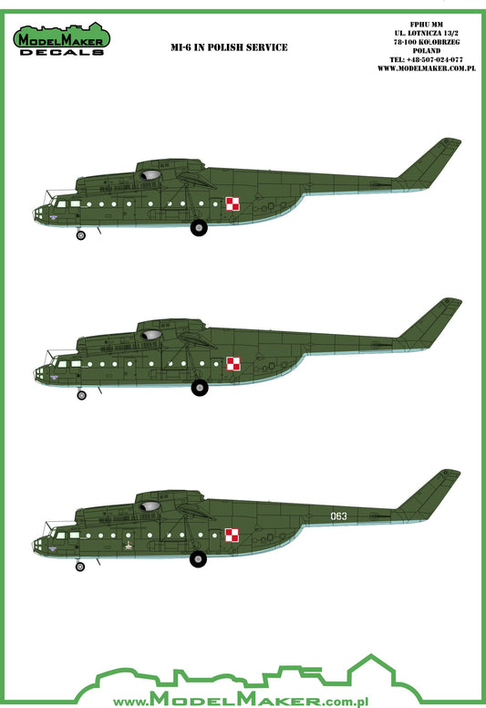 Model Maker Decals D72086 1:72 Mil Mi-6 in Polish service