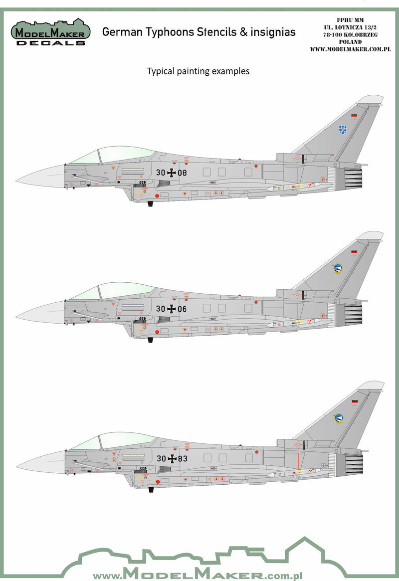 Model Maker Decals 72095 1:72 German Eurofighter EF-2000A Typhoon Stencils and insignias