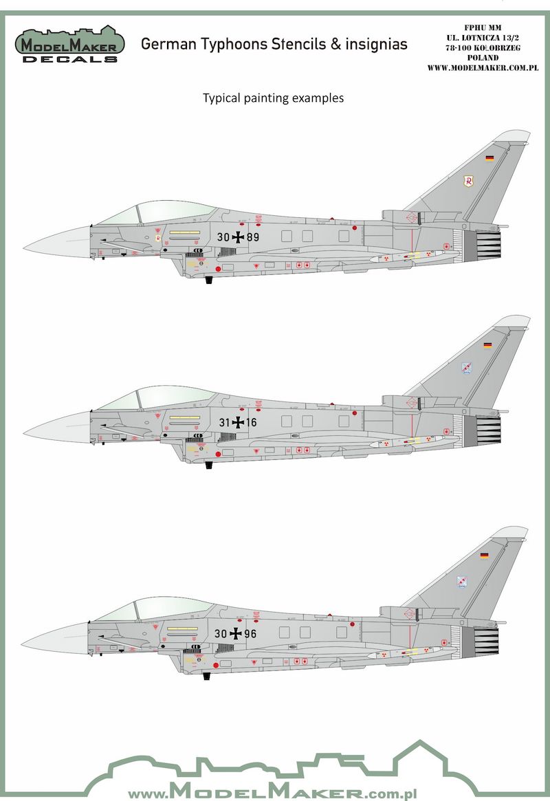 Model Maker Decals 72095 1:72 German Eurofighter EF-2000A Typhoon Stencils and insignias