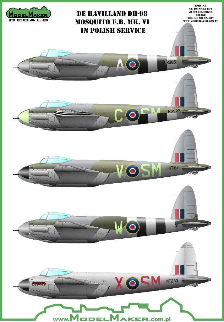 Model Maker Decals D72099 1:72 de Havilland DH-98 Mosquito F.B. Mk.VI in Polish service
