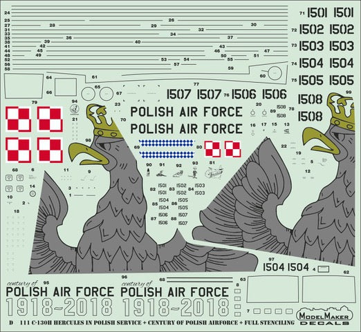 Model Maker Decals D72111 1:72 C-130H Hercules in Polish service + Century of Polish Air Force + full stencilling