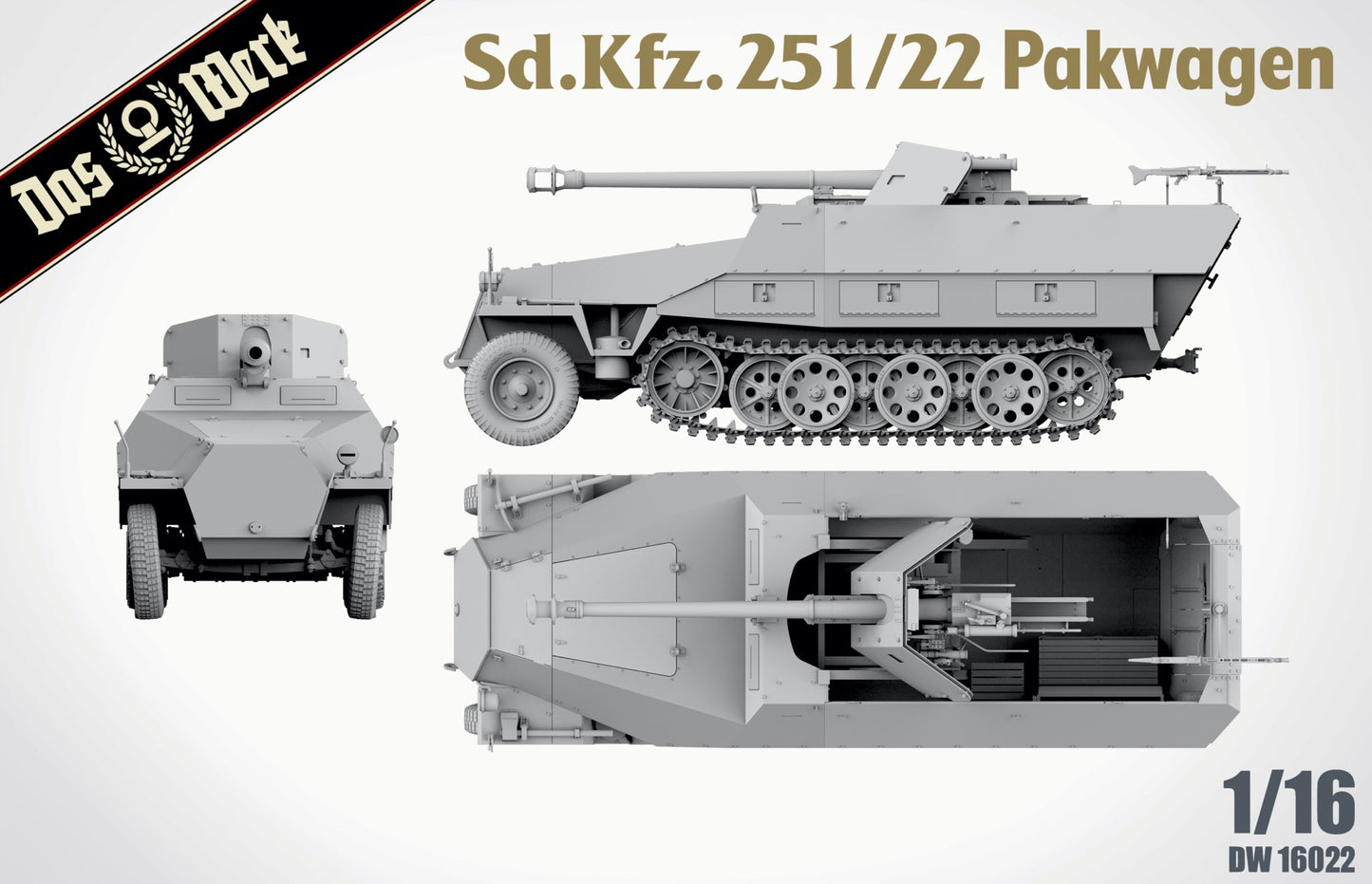 Das Werk DW16022 1:16 Sd.Kfz.251/22 Ausf.D 'Pakwagen' with 75 mm Pak gun.