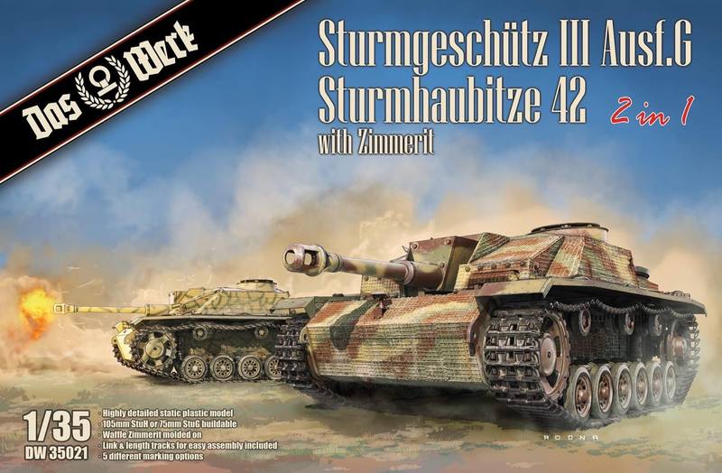 Das Werk DW35021 1:35 Sturmgeschutz III Ausf.G / Sturmhaubitze 42 with Zimmerit (2 in 1)