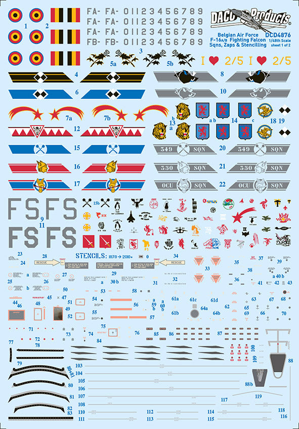 Daco Products DCD3276 1:32 BAF F-16A/B Sqn Emblems & Stencilling